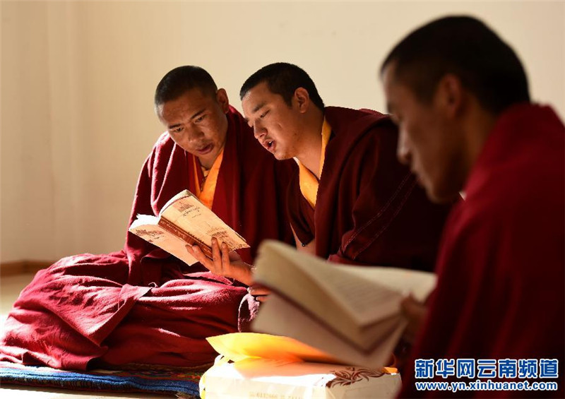 这是学僧在上佛学理论课（3月16日摄）。