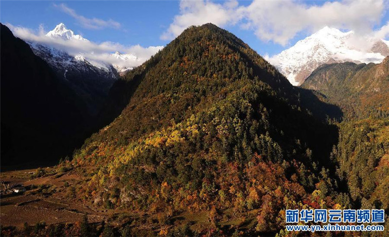 这是云南省迪庆藏族自治州德钦县雨崩景区的秋日美景，远处是壮观的梅里雪山（2009年10月25日摄）。