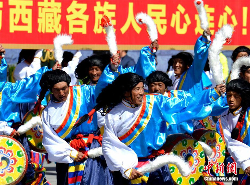 西藏山南的地区表演方阵。