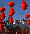 拉萨城内，大红灯笼高高挂起（2月2日摄）。新华社记者 觉果 摄