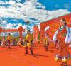 9月27日，西藏拉萨市曲水县举行“迎国庆·颂祖国”文艺表演大赛，德吉村民间艺术团演员在表演舞蹈。新华社记者 张汝锋摄