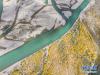 10月7日无人机拍摄的拉萨河谷。 金秋时节，拉萨河两岸杨树披上“金装”。 新华社发（孙非摄）