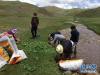 玉树州藏医院医生在海拔4000米以上的高山上采药（资料照片）。新华社发