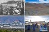 拼版照片：左上是1954年12月25日，康藏（今川藏）、青藏两条公路胜利通车到拉萨。图为在布达拉宫前举行的盛大通车仪式（资料照片）；左下是青藏铁路列车抵达拉萨（2016年6月27日新华社记者普布扎西 摄）；右上是通往珠峰的公路（2017年5月19日新华社记者普布扎西 摄）右下是西藏航空有限公司正式通航（2011年7月26日新华社记者 觉果摄）