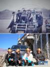拼版照片：上图为1994年，24岁的强巴（右二）和他的三个兄弟在西藏阿里地区跑运输时，在自己购买的“东风”牌运输车上合影（新华社发 强巴供图）。下图为2018年11月26日，在西藏山南贡嘎县，48岁的强巴（右二）和他的三个兄弟在自家车前合影（新华社记者 普布扎西 摄）。