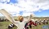  7月15日，西藏班戈县青龙乡牧民在草原上跳舞。新华社记者 觉果 摄