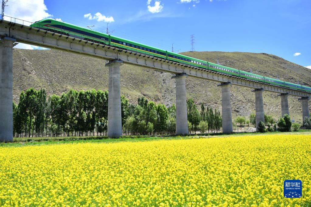 6月22日，复兴号列车行驶在西藏山南境内。新华社记者 觉果 摄