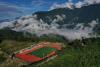 图为广东省援藏工作队援建的墨脱县公共足球场，该项目填补了墨脱县公共体育运动场设施的空白。