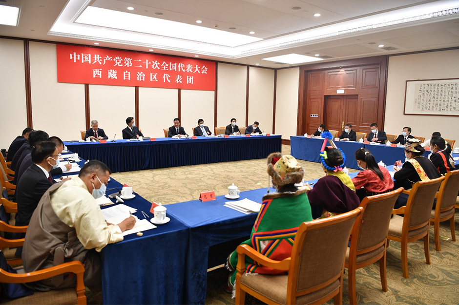 西藏代表团举行全体会议 集体学习党的二十大报告精神